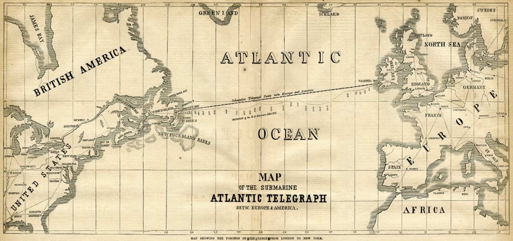 Map of the 1858 Atlantic Cable route from. Frank Leslie's Illustrated Newspaper, August 21, 1858